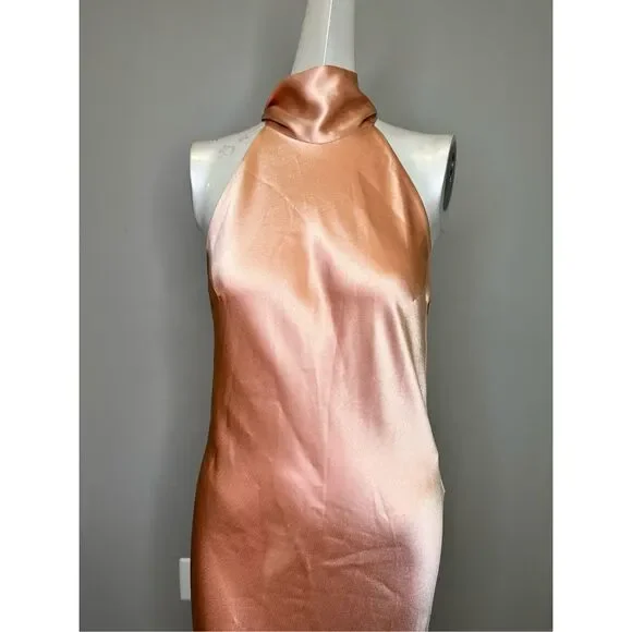 NWT GALVAN LONDON Satin halterneck midi dress US 4 $1169
